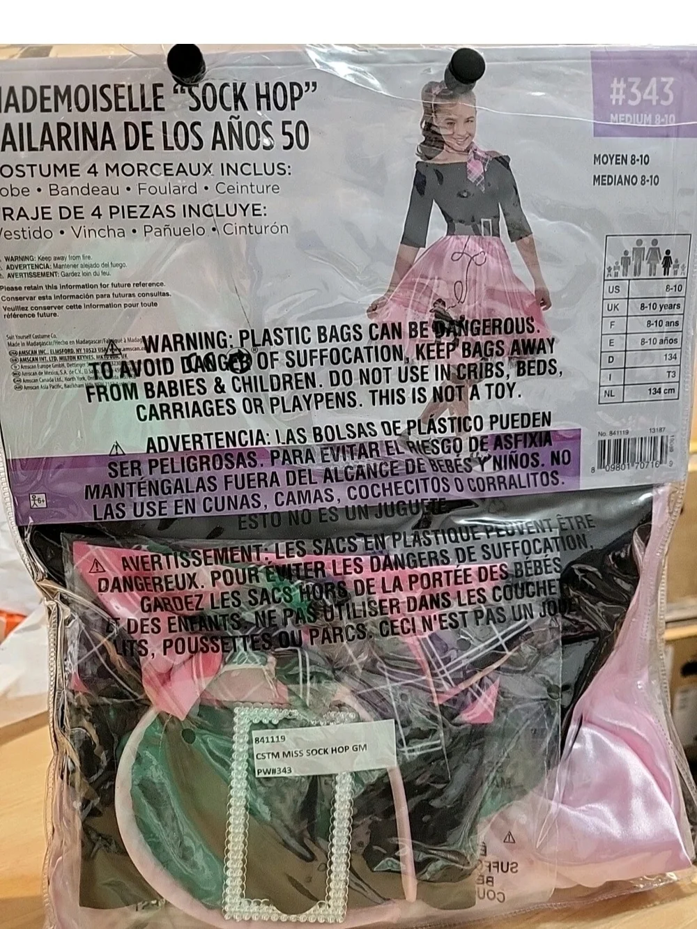 Miss Sock Hop Pink & Black Poodle Skirt Costume - Medium
